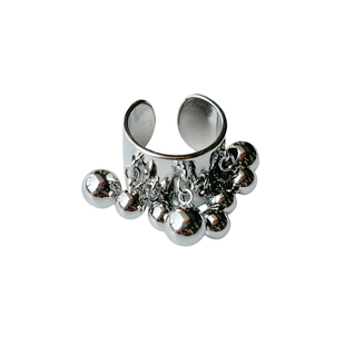 atmshop韩系冷淡风银色球球珠串流苏高级ins宽版戒指开口可调节