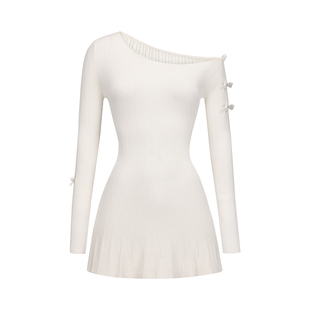 NanaJacqueline蝴蝶结针织连衣裙女新款伞状裙摆千金复古俏皮短裙