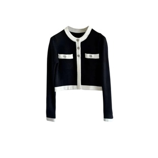 金智妮jennie明星同款法式小香风黑白撞色针织外套气质显瘦上衣潮