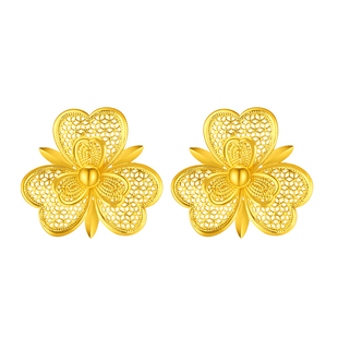百泰首饰足金999黄金耳钉女镂空蝴蝶兰花耳饰耳坠表白礼耳环耳扣