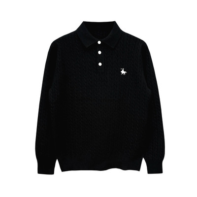 秋冬长袖商务复古扭花polo衫儒雅