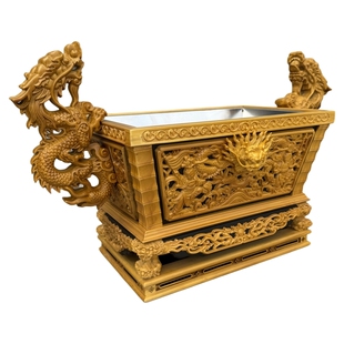 马槽炉双龙耳朵木雕工艺四角香炉长方炉竹节佛堂玄关供奉神明实木