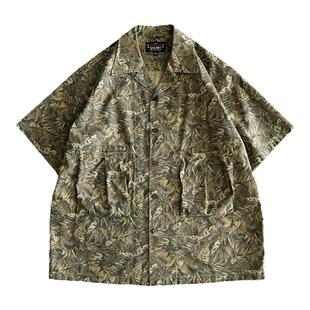 西里布夏季纯棉古巴领印花夏威夷半袖衬衫咔叽日系复古休闲非rrl