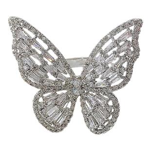 简约镂空蝴蝶戒指夸张风开口轻奢闪钻食指戒韩国气质网红戒圈女