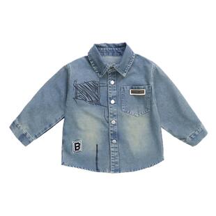 男童牛仔衬衫春秋款儿童薄外套2025新款洋气男孩翻领秋装长袖衬衣