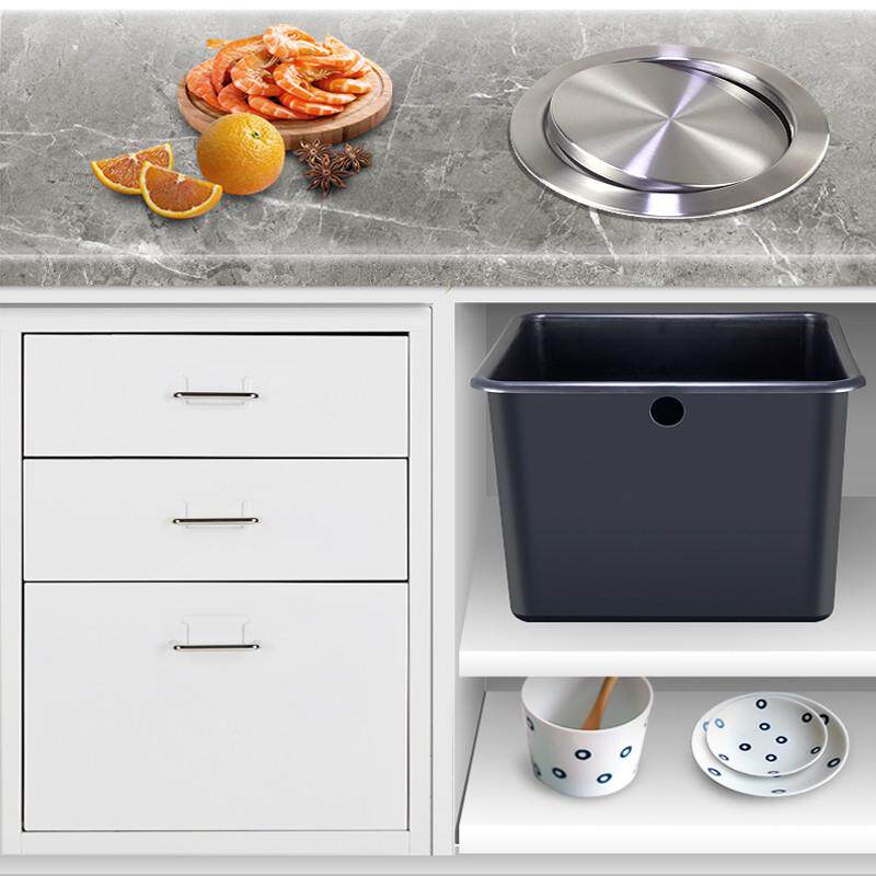 厨房台面嵌入式不锈钢垃圾桶盖子隐形橱柜洗手台卫生桶圆形方形