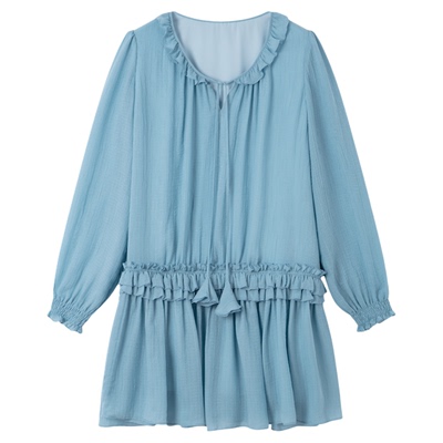 RUISHI芮时“云絮柔漾”花朵系带宽松度假风荷叶边连衣裙子女夏