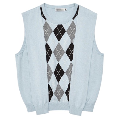 英伦风2026春季新款韩国设计师撞色菱格纹披肩针织背心马甲上衣女