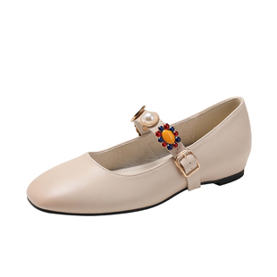 超软羊皮~浅口单鞋女2025新款一字扣玛丽珍鞋内增高配裙子的鞋子