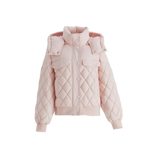 火山岩】OBEG欧碧倩绗缝菱格羽绒服女冬廓形连帽短款外套10484085