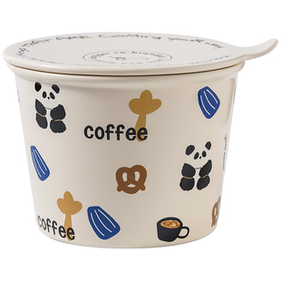 陶瓷带盖碗学生宿舍吃泡面专用碗水果碗手握喝水杯子咖啡杯早餐杯