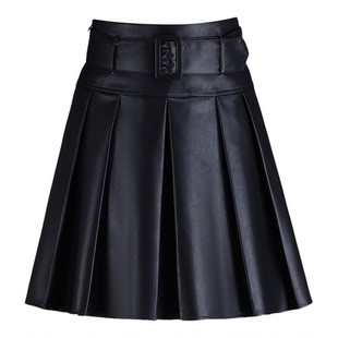 百褶A字裙黑色PU皮裙半身裙小个子女裙子2025春秋新款高级感短裙