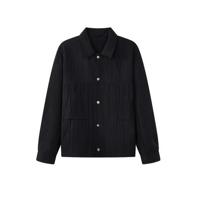 USHI悠时 简约翻领肌理感箱版挺括立体时尚潮酷外套夹克男士