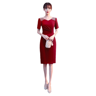 红色新娘敬酒服女高级感高端婚礼小个子妈妈婚宴装晚礼服夏季高贵