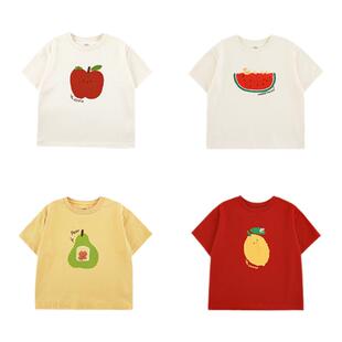幼悠男童2026新款短袖圆领宽松t恤夏季潮牌水果印花半袖儿童上衣
