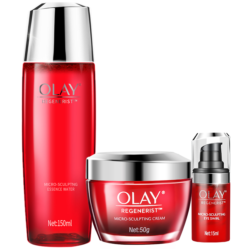 Olay/玉兰油新生塑颜大红瓶面霜+金纯活能水+眼霜套装提拉紧致女