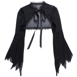 wannathis 亚文化黑色蕾丝开衫薄纱辣妹小披肩上衣女外搭罩衫外套