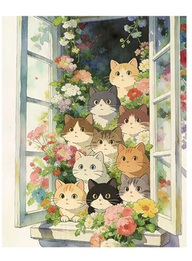 可爱小猫丙烯数字油画治愈解压