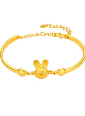 古法沙金可爱兔子半镯手链可调节