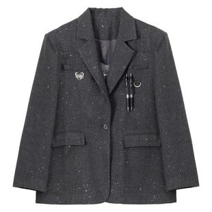 KEIKO 高级感廓形灰色西装外套26春季通勤休闲松弛宽肩小西服套装