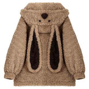 KEIKO 可爱兔耳朵连帽羊羔毛外套棉服25冬季夹棉加厚毛毛大衣皮草