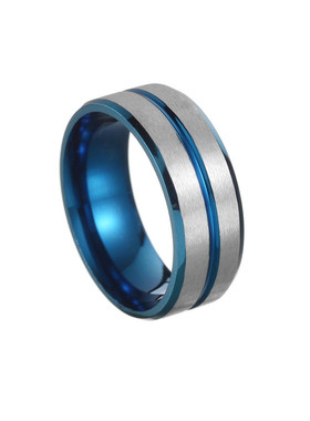 不锈钢手饰品哑光中间蓝双斜边简