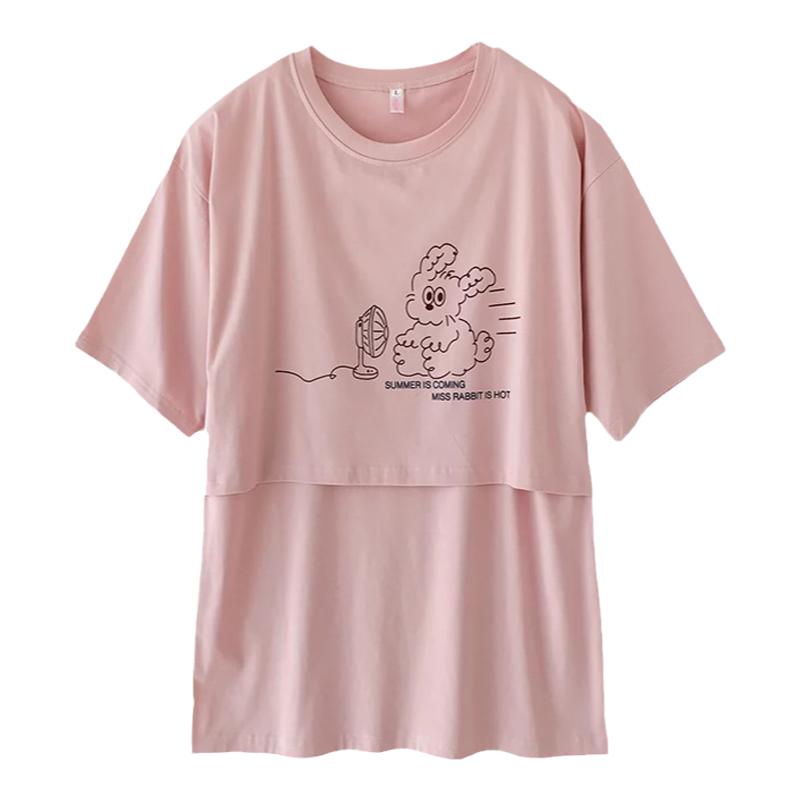 夏天短袖哺乳衣打底衫外出薄款上衣T恤女装潮妈产后月子服喂奶衣