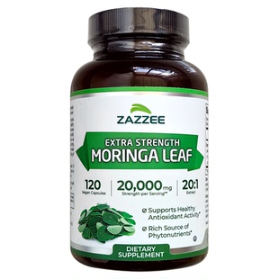 美国ZAZZEE有机辣木叶提取物补充剂胶囊20:1浓缩Moringa Leaf