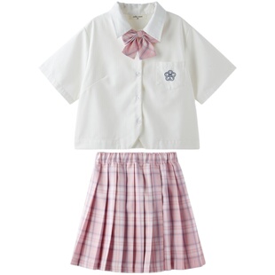 女童JK套装2022夏装中大童日系短袖薄衬衫格子裙少女学院风两件套