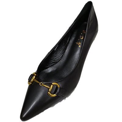 欧洲站小尖头真皮中跟浅口女单鞋