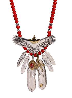 S925银复古老鹰爪高桥吾郎风格套链羽毛银项链琉璃女男士毛衣链潮