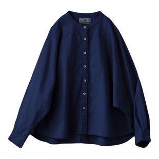 秋季新品 桑妮库拉/Sunny clouds 棉麻无领宽松蝙蝠袖衬衫藏蓝色
