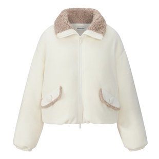 HERLIAN 2025秋冬新品女士摇粒绒拼接抽绳设计外套