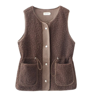马甲背心羊羔毛宽松单排扣收腰