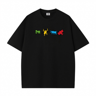 STA旗舰店美式潮牌小众设计短袖男女夏季宽松重磅纯棉黑色情侣t恤