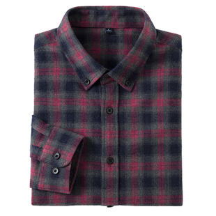 2025秋季新款男士磨毛长袖衬衫加厚休闲格子纯棉衬衣男款上衣外套