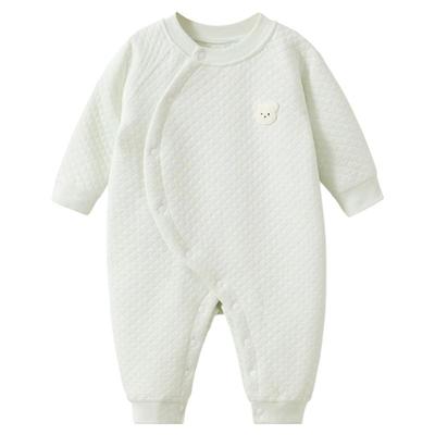 婴儿内外纯棉三层保暖斜襟连体衣