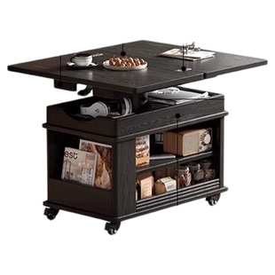 中古风实木可升降折叠茶几大小户型客厅家用沙发可移动小推车边几