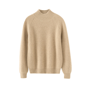 秋冬季半高领羊绒衫女元宝针7针双股加厚套头毛衣宽松针织打底衫