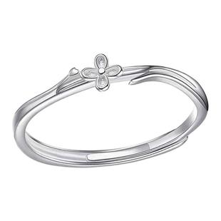 HANXIN S999纯银丁香花戒指女小众精致个性简约开口食指戒