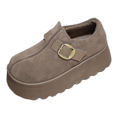 勃肯鞋女2025冬季新款气质休闲鞋百搭舒适厚底增高加绒保暖乐福鞋