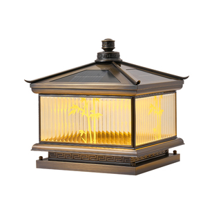 全铜柱头灯太阳能户外庭院灯室外新中式围墙别墅大门柱子灯门柱灯