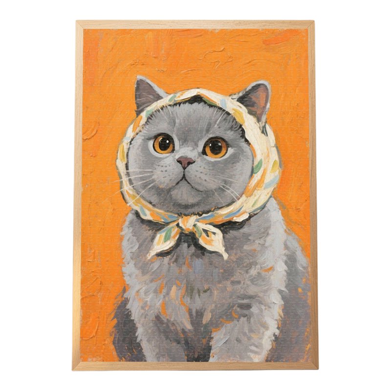 萌系头巾猫拼图1000片带相框成人版定制高级感动漫周边女生日礼物