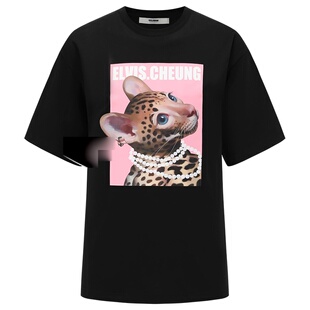 ELVIS.CHEUNG春夏豹富珍珠造型小豹子潮奢休闲宽松短袖T恤男女