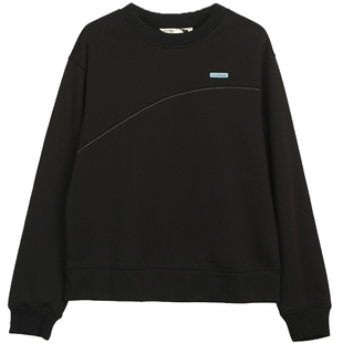 布景卫衣女2026年春季新品简约明线装饰圆领宽松黑色上衣外套0311