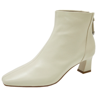 康莉方头粗跟短靴中跟时装靴