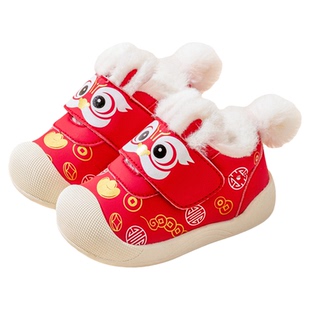 宝宝加绒鞋冬季儿童拜年鞋红色婴儿鞋子周岁学步新年秋冬女宝棉鞋