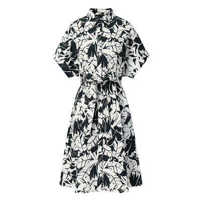 BCBG夏季简约通勤复古流行印花收腰简约气质衬衫裙女连衣裙短裙