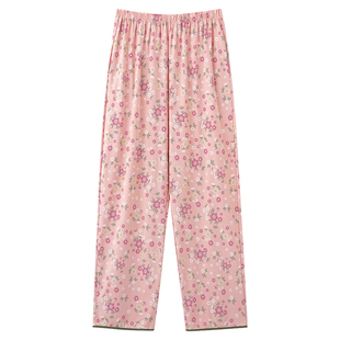 浪莎纯棉睡裤女夏薄款长裤2026新款宽松碎花棉绸家居裤单条裤子