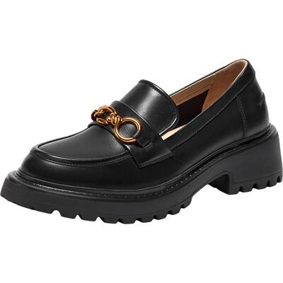 真美诗粗跟复古金属乐福鞋粗跟